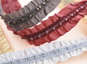 KK102彈性帶/縫珠荷葉雙邊STRETCH VELVET FRILL WITH BEADS